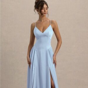 Club L London Jonas Powder Blue Plunge-Neck Maxi Dress